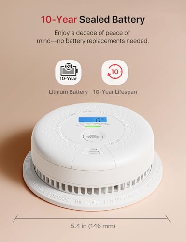 X-Sense Smoke Detector Carbon Monoxide Detector Combo, 10-Year Battery Smoke Detector with Display, Standalone Model SC01, Single Pack