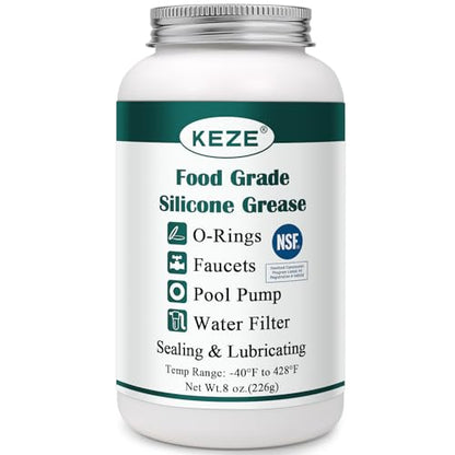 KEZE Pool Lube for O Ring Food Grade Waterproof Silicone Faucet Grease for Pool Filter Plumbing Plastic Parts Gasket Valve Rubber Seals Paste with Brush Top Can 8 OZ