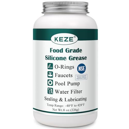 KEZE Pool Lube for O Ring Food Grade Waterproof Silicone Faucet Grease for Pool Filter Plumbing Plastic Parts Gasket Valve Rubber Seals Paste with Brush Top Can 8 OZ