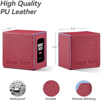 Card Deck Box for MTG Commander - Patented Design, Commander Display, Fits 100 Double-Sleeved Cards, 35pt Card Brick & Dice Tray - Red/Blue