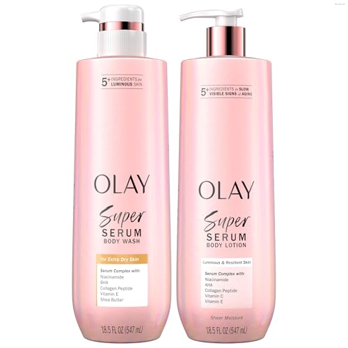 Olay Super Serum Body Wash + Hand & Body Lotion Bundle for Dry Skin, 24hr Long Lasting Hydration, 5+ Ingredient Serum Complex for Luminous Skin, 18.5 fl oz (Pack of 2)