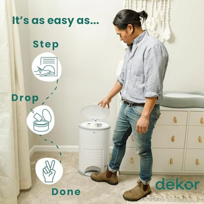 Diaper Dekor Classic Hands-Free Diaper Pail | Easiest to Use | Just Step – Drop – Done | Doesn’t Absorb Odors | Most Economical Refill System | 70% Recycled Materials | EKO White