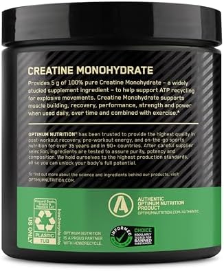 Optimum Nutrition Micronized Creatine Monohydrate Powder, Unflavored, 60 Servings, 300 Grams (Packaging May Vary)