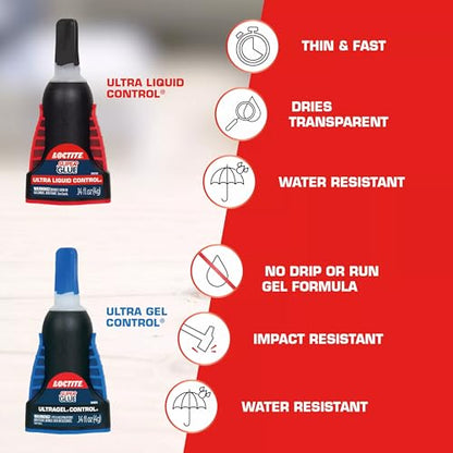 Loctite Super Glue Ultra Gel Control, Clear, 0.14 fl oz Bottle, 12 Pack - Superglue for Plastic, Wood, Metal, Crafts & Repair, Cyanoacrylate Adhesive Instant Glue, Quick Dry