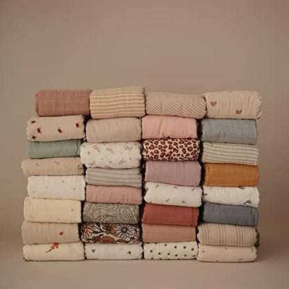 mushie Muslin Baby Swaddle Blanket | 100% Organic Cotton (Retro Flowers)