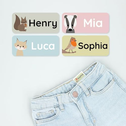 – Personalized Name Labels for Kids (120) – Waterproof & Durable Stickers for Clothing, School & Daycare Items - Forest Animals