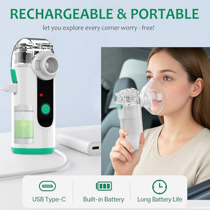 Hand-held Nebulizer for Respiratory System, Portable Nebulizer with Self-Clean Mode, Rechargeable Nebulizer for Home Office Travel
