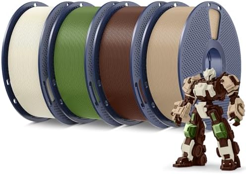 SUNLU 4KG 3D Printer Filament PLA Plus 1.75mm, SUNLU Neatly Wound PLA Filament 1.75mm PRO, PLA+ Filament for Most FDM 3D Printer, 1 kg Spool, 4 Packs, Bone White+Olive Green+Coffee Brown+Oak