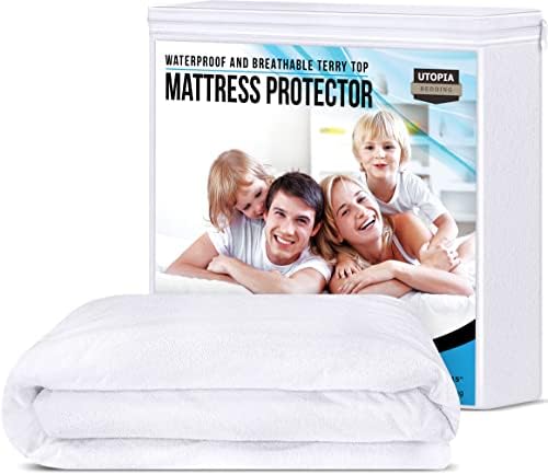 Utopia Bedding Waterproof Mattress Protector Queen Size, Premium Terry Mattress Cover 200 GSM, Breathable, Fitted Style with Stretchable Pockets (White)