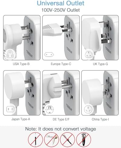 TESSAN Universal Travel Adapter, International Power Adapter 5.6A 28W 3 USB C 2 USB A Ports, Travel Worldwide Plug Adaptor, Outlet Wall Charger for Europe UK EU AUS (Type C/G/A/I)