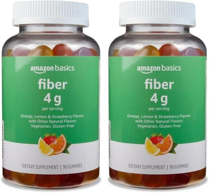 Amazon Basics (previously Solimo Fiber 4g Gummy - Digestive Health, Supports Regularity, Orange, Lemon & Strawberry, 90 Gummies (2 per Serving) (Pack of 2)