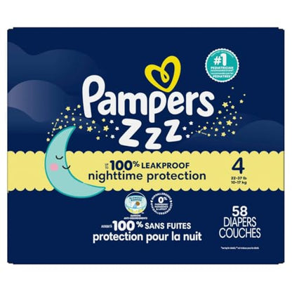 Pampers Overnight Diapers - Swaddlers Overnights - Size 4, 58 Count, Disposable Baby Diaper, Night Time Leak and Skin Protection
