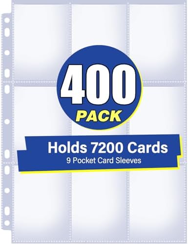 400 Pack 9 Pocket Double Side Card Sleeves Binder Sheets, Holds 7200 Cards, Trading Card Binder Sleeves for 3 Ring Binder, Card Sleeve Pages for Baseball, Football, Business, TCG, Kpop Cards