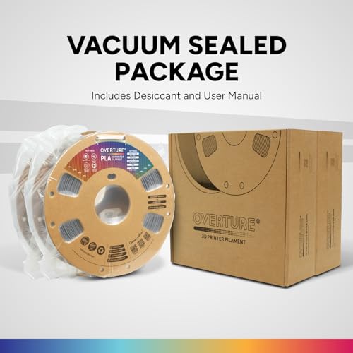 OVERTURE 2KG Bundle PLA Filament 1.75mm, Neatly Wound 3D Printer Filament 2 Pack 1kg Spool (2.2lbs), Dimensional Accuracy +/- 0.02 mm, Fit Most FDM 3D Printers (Light Gray 2-Pack)