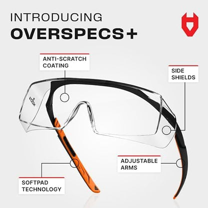 NoCry Safety Glasses Over Eyeglasses for Men and Women with Anti Scratch Lenses and Integrated Side Shields — Adjustable Temples with Anti-Slip Tips — 100% UV Protective Eyewear — ANSI Z87 Certified