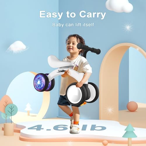 Colorful Lighting Baby Balance Bike Toys for 1 Year Old Boy Girl Gifts, 10-36 Month Toddler Balance Bike, No Pedal 4 Silence Wheels & Soft Seat First Riding on Toys, 1st Birthday Gifts