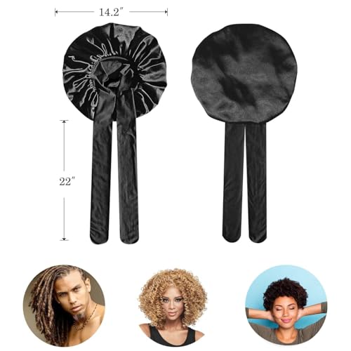 Bonnet Queen 2Pcs Pack Satin Bonnet Silk Bonnet for Sleeping Hair Bonnet with Tie Band Sleep Bonnet Night Cap for Women Curly Hair