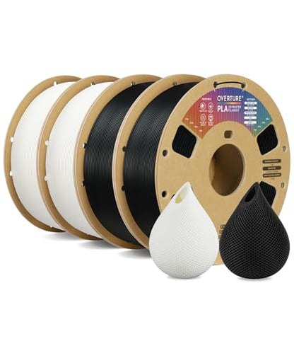 OVERTURE 4KG Bundle PLA Filament 1.75mm, Neatly Wound 3D Printer Filament 4 Pack 1kg Spool (2.2lbs), Dimensional Accuracy +/- 0.02 mm, Fit Most FDM 3D Printers (Black*2 & White*2)