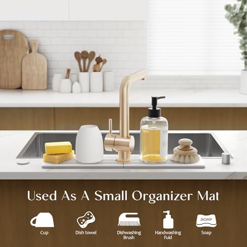 Large Faucet Mat for Kitchen Sink - Stone Drying Mat for Kitchen Counter, Diatomite Fast Drying Stone Sink Tray, Super Absorbent, Stylish Decor and Protector for Bathroom [Light Grey, 23.6" x 5.5"]