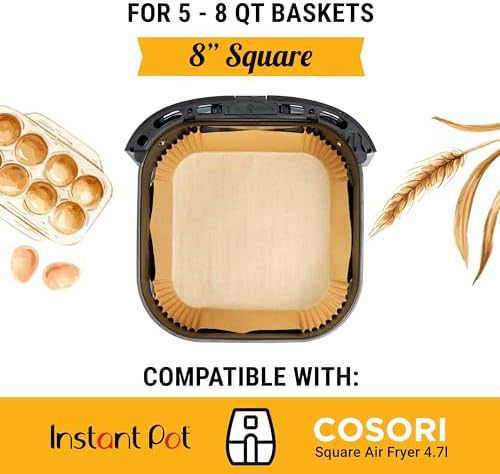 250 pcs Air Fryer Liners, Disposable Airfryer Paper Liners – Non-Stick and Oil Proof for Easy Cleanup, Great for Oven, Pans & Baking – 8” Square for 5-8 qt Basket by Baker's Signature