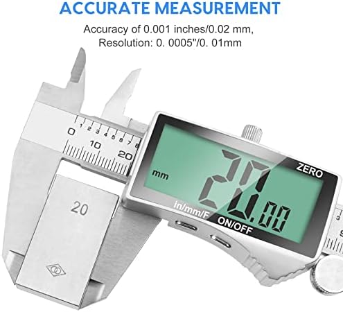 Digital Caliper, 6 Inch Caliper Tool with Extra Large LCD Screen, Auto-Off Feature, Easy Switch from Inch Metric Fraction, Stainless Steel Vernier Caliper Measuring Tool for DIY/Household
