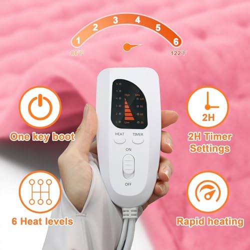 Heating Pad,Electric Heating Pads for Back,Hot Heated Pad for Abdomen,Shoulder,Knee,Multiple Temp and Auto Shut Off(BabyPink, 40''×20')