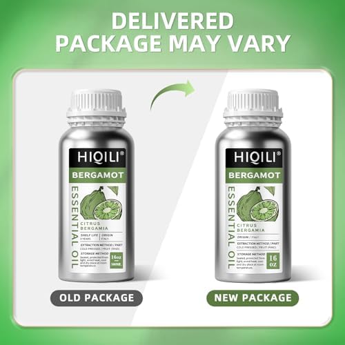 HIQILI Bergamot Essential Oil for Diffuser, Skin, Hair, DIY, 100% Pure & Natural - 16 Fl Oz (500 mL)