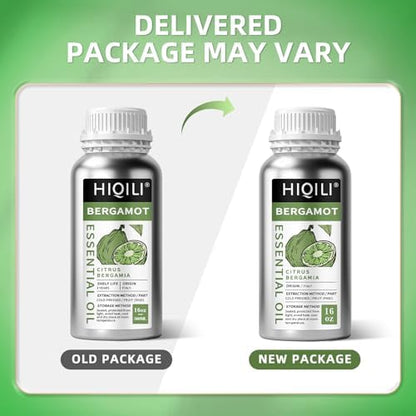 HIQILI Bergamot Essential Oil for Diffuser, Skin, Hair, DIY, 100% Pure & Natural - 16 Fl Oz (500 mL)