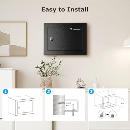 Bonsaii Safe Box with Key Lock, Steel Security Lock Box, 0.23 Cubic Feet, 9.06" W x 6.69" D x 6.69" H, Small Hidden Safe for Cash Jewelry