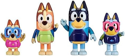 Bluey Figure 4-Pack, Family Beach Day 2.5-3 Inch, Bingo, Bandit and Chilli Character Figures with Accessories