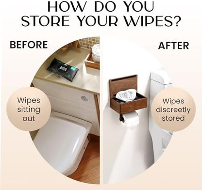 Day Moon™ Wood Toilet Paper Holder with Shelf, Wipe Holder for Bathroom, Flushable Wipes Dispenser, Toilet Paper and Wipes Holder - Toilet Paper Holder with Storage, Toilet Paper Holder Wall Mount