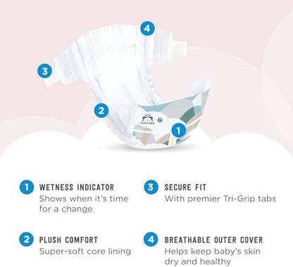 Amazon Brand - Mama Bear Plush Protection Diapers - Size 7, One Month Supply, Hypoallergenic Premium Disposable Baby Diapers, 92 Count (Pack of 4), White and Cloud Dreams