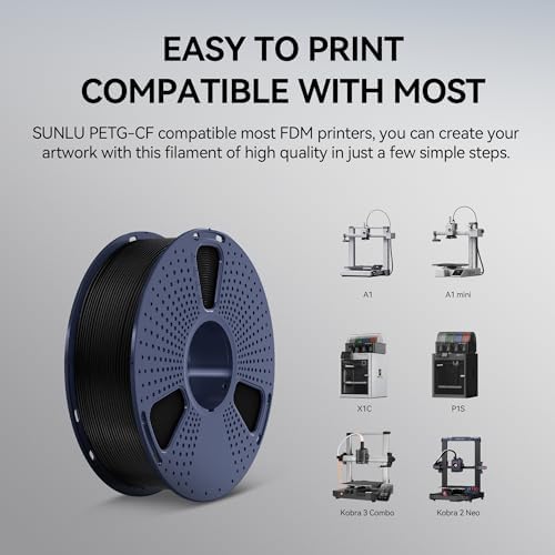 SUNLU Carbon Fiber Filament, PETG-CF 3D Printer Filament 1.75mm, Excellent Mechanical Properties, High Impact Strength, Heat-Resistant, Fit Most FDM Printers, PETG CF 1KG Spool. (Matte Black)