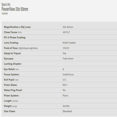 Bushnell Powerview 12x50 Wide Angle Binocular, Black