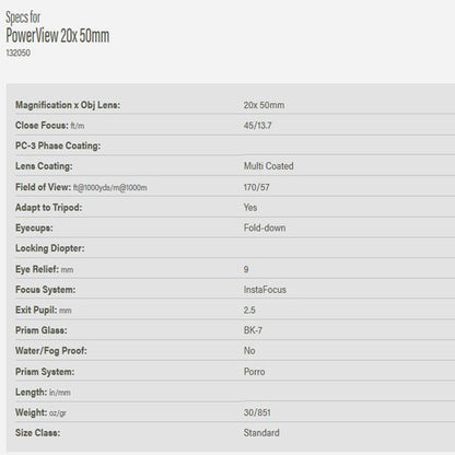 Bushnell Powerview 12x50 Wide Angle Binocular, Black