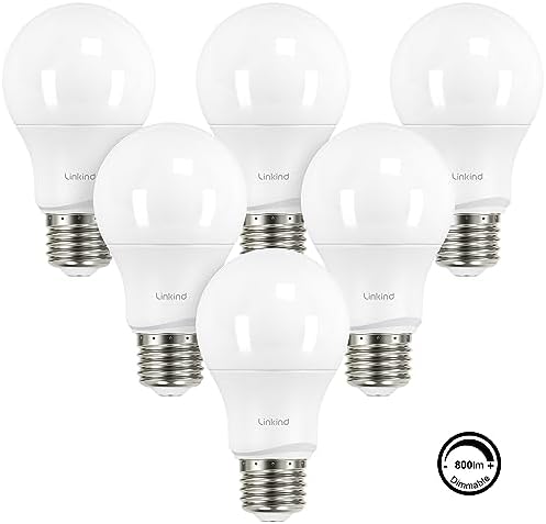 Linkind A19 LED Light Bulbs Dimmable, 60W Equivalent Light Bulbs, E26 Base, 5000K Daylight, 9.5W 840 Lumens 120V, UL Listed FCC Certified, LED Lights for Bedroom Living Room Home Office, 6 Packs
