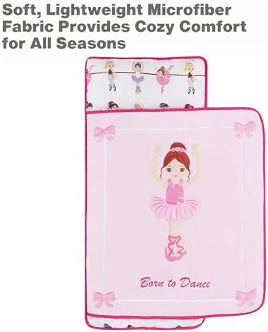 EVERYDAY KIDS Toddler Nap Mat with Removable Pillow -Born to Dance Ballerina- Carry Handle with Straps Closure, Rollup Design, Soft Microfiber for Preschool, Daycare, Sleeping Bag - Ages 2-6 Years