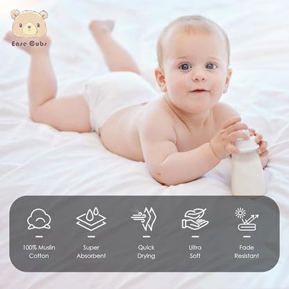 12 Pack Muslin Washcloths for Baby - 100% Cotton Baby Wash Cloths for or Baby Face Body Comfy and Soft for Newborn Infants Kids Girls and Boys - 12"x12" - Brown