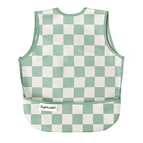 Tiny Twinkle Mess Proof Baby Bib - Waterproof & Lightweight Baby-Led Weaning Apron | 100% Recycled Polyester, Easy Clean & Machine Washable (Green Checkers, Large 2-4 Years)