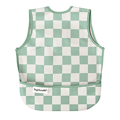 Tiny Twinkle Mess Proof Baby Bib - Waterproof & Lightweight Baby-Led Weaning Apron | 100% Recycled Polyester, Easy Clean & Machine Washable (Green Checkers, Large 2-4 Years)