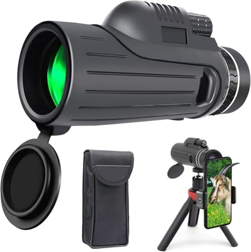 80x100 HD Monocular Telescope for Smartphone with Tripod & Phone Holder - High Magnification BAK4 Prism Lens, Waterproof Compact Design for Bird Watching/HikingHunting/Stargazing/Outdoor (Black)