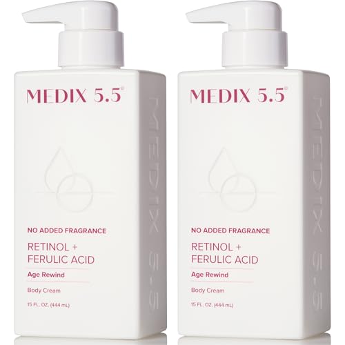 MEDIX Fragrance Free Retinol Body Lotion Crepey Skin Care Treatment | Anti Aging Body Lotion & Face Moisturizer | Firming Retinol Cream For Face Targets Loose Crepe Skin, Wrinkles, & Fine Lines, 2PC