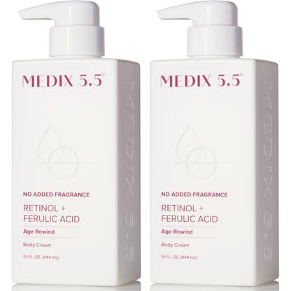 MEDIX Fragrance Free Retinol Body Lotion Crepey Skin Care Treatment | Anti Aging Body Lotion & Face Moisturizer | Firming Retinol Cream For Face Targets Loose Crepe Skin, Wrinkles, & Fine Lines, 2PC