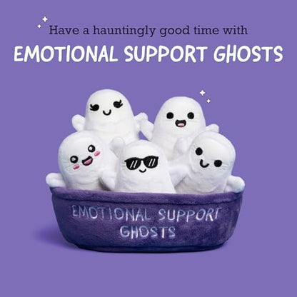 WHAT DO YOU MEME? Emotional Support Ghosts by Relatable, Cuddly Stuffed Animals, Plushies, and Cute Stuff, Great Gift Ideas for Loved Ones of All Ages, Includes 5 Plushies with Carrying Basket