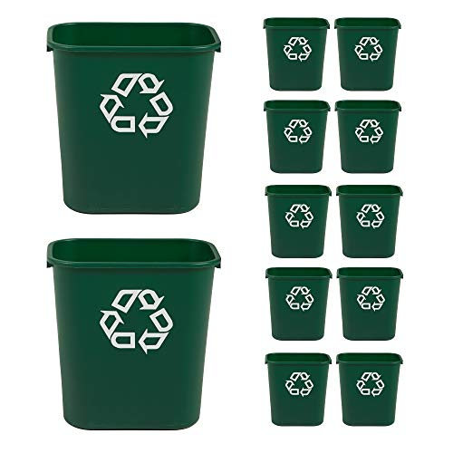 Rubbermaid Commercial Products Deskside Recycling Can, 7-Gallon/28-Quart, Green Recycling Symbol, Plastic, for Bedroom/Bathroom/Office, Fits Under Desk/Sink/Cabinet, Pack of 12