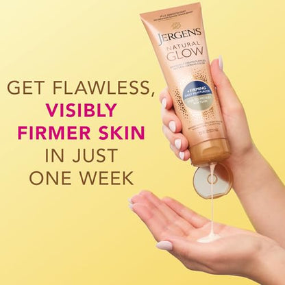 Jergens Natural Glow +Firming Self Tanner Body Lotion, Fair to Medium Skin Tone, Sunless Tanning Moisturizer with Collagen and Elastin. Helps to Visibly Reduce Cellulite, 7.5 Fl Oz (Pack of 2)