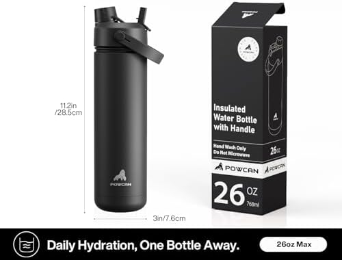 26 oz Insulated Water Bottle with 2-in-1 Straw and Spout Lid, Keep Cold 24H, Leak-Proof, Fits in Car Cup Holder, Stainless Steel Water Bottle for Sports, Travel, and School (Dark Knight)