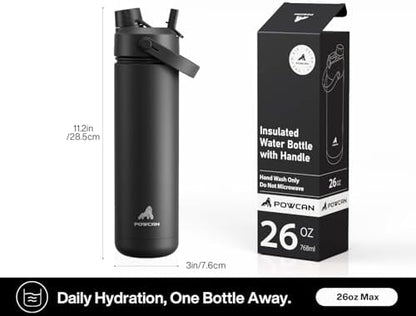 26 oz Insulated Water Bottle with 2-in-1 Straw and Spout Lid, Keep Cold 24H, Leak-Proof, Fits in Car Cup Holder, Stainless Steel Water Bottle for Sports, Travel, and School (Dark Knight)