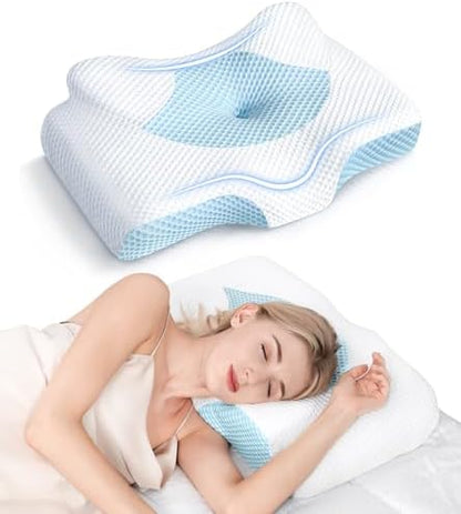 Osteo Cervical Pillow for Neck Pain Relief, Hollow Design Odorless Memory Foam Pillows with Cooling Case, Adjustable Orthopedic Bed Pillow for Sleeping, Support for Side Back Sleepers