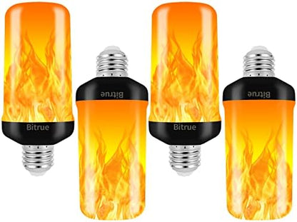 Bitrue LED Flame Effect Light Bulb, 4 Modes Flame Light Bulbs, E26 Base Fire Light Bulb with Gravity Sensor,Flickering Light Bulbs Halloween Home Party(4 Pack)